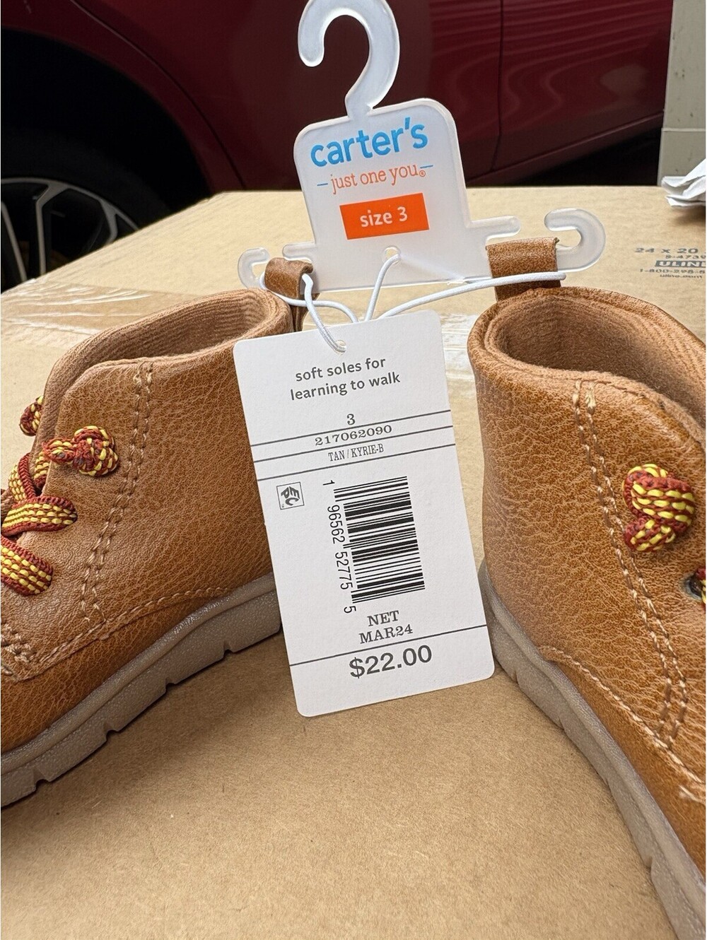 NWT Carter's Toddler Boys Kyrie Boots Tan Size 3 Soft Soles For Learning To Walk